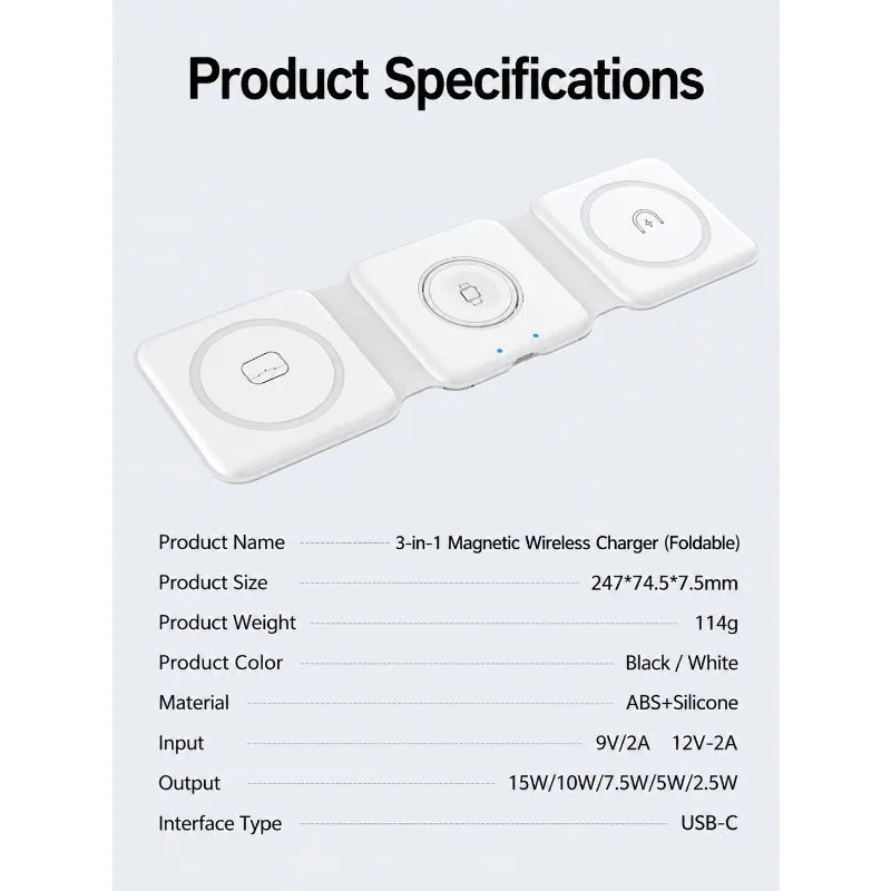 Voltex 3-in-1 Foldable Wireless Charger (15W/3W)